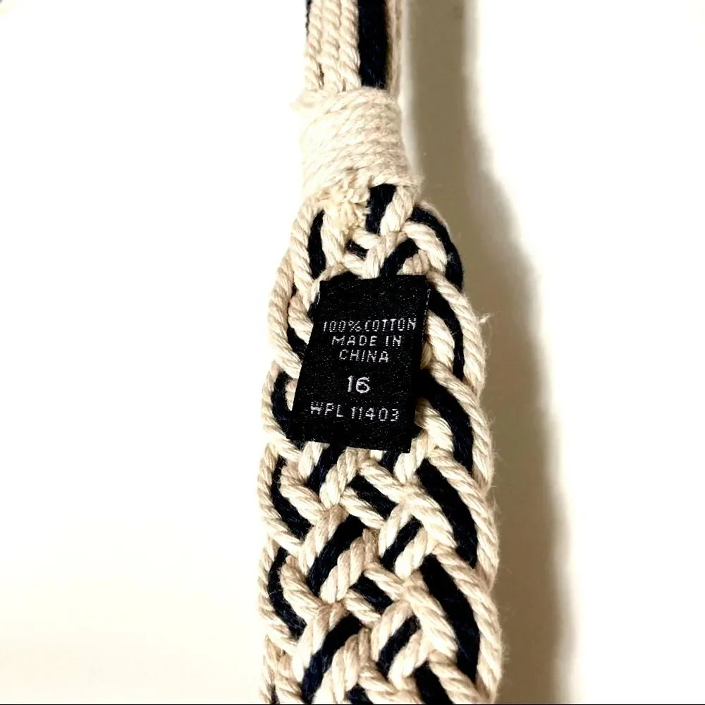 MACRAME Boho Gypsy Hippie Belt with Cords Waist Navy Blue Beige 36 inches